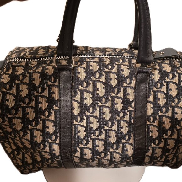 Authentic & Vintage Christian Dior Trotter Boston Handbag Canvas Leather ~ Navy - Picture 1 of 12